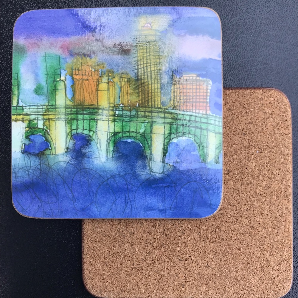 4 coaster set painting of Boston